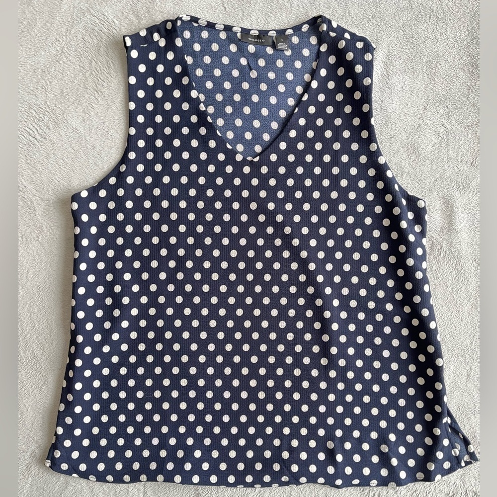 Halogen Dark Blue Polka Dot Sleeveless Top Size 1
